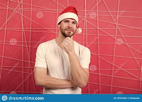 delivery christmas ts man in santa hat wait for christmas present happy santa man the