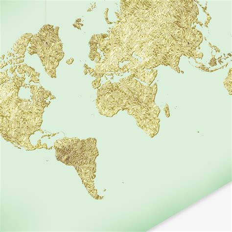 Mint And Gold World Map Printable World Map Of The World Etsy