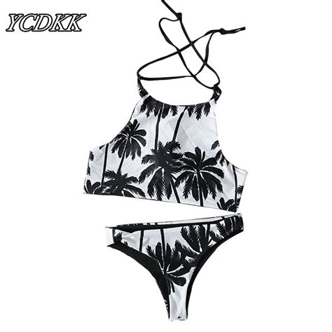 Ycdkk 2017 New Women Bikinis High Neck Push Up Bikini Set Tree Print Swimwear Female Slim Print