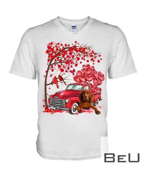 Redbone Coonhound Valentine Day Tree Truck Heart Shirt Hoodie Tank Top Beutee
