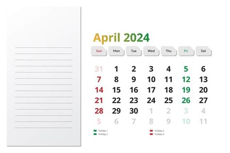 Premium Vector Calendar April 2024 Editable