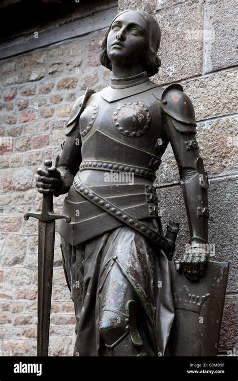 Statue Of Joan Of Arc On Mont Saint Michel In Normandy In France Stock