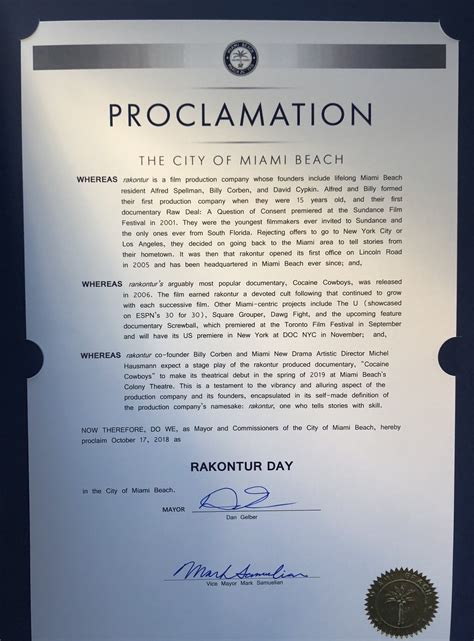 Rakontur Day Declared In City Of Miami Beach — Rakontur