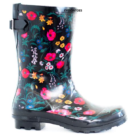 Ladies Womens Wellies Flower Garden Festival Rain Waterproof Wellington Boots Ebay