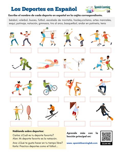 Los Deportes En Español Ejercicios En Pdf Spanish Learning Lab