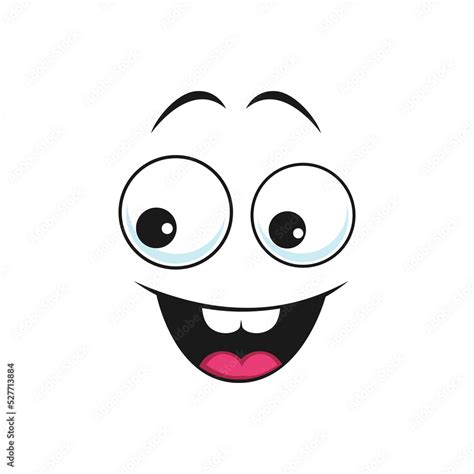 Excited Happy Face Cartoon Vector Emoji With Wide Smile Happiness Facial Expression Comic