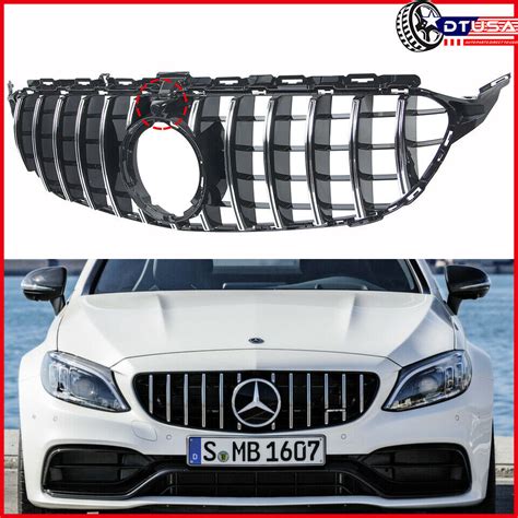 Silver W Camera Amg Gt Style Grill Grille For Mercedes Benz W205 C180