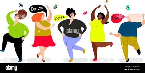 Funny Dancing Woman Cartoon Icons Set On White Background Vector