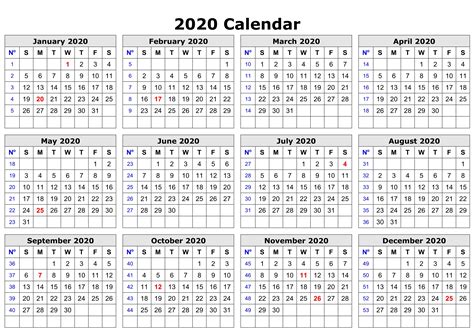 2020 Yearly Calendar Printable Printable World Holiday
