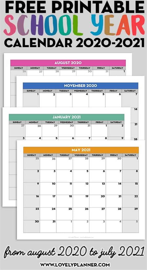 Free Printable 2020 2021 Monthly School Calendar Template