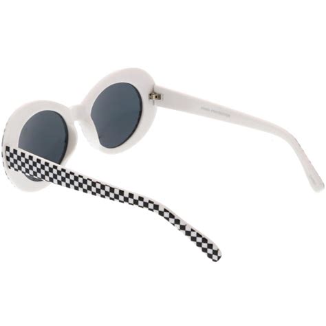 Retro 1990s Rad Clout Goggle Checkered Colored Lens Oval Sunglasses