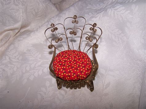Quilled Pin Cushion Chair Curved Back Gold Folk Art Vintage