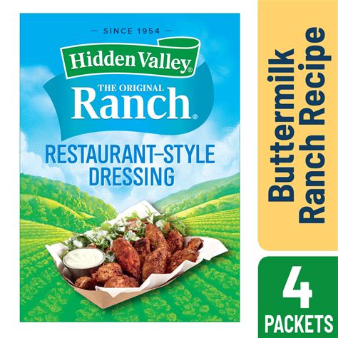 Try it on burgers, chicken, potatoes, rice, steamed veggies, popcorn and more. Hidden Valley Buttermilk Ranch Salad Dressing & Seasoning ...