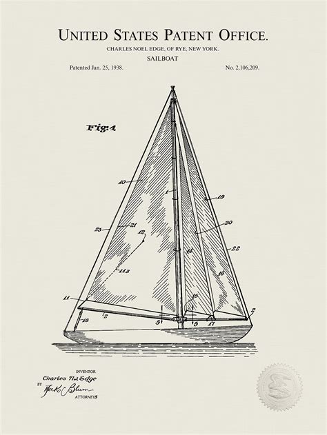 Sailboat Drawing 1927 Patent Print The Patent Print Shop
