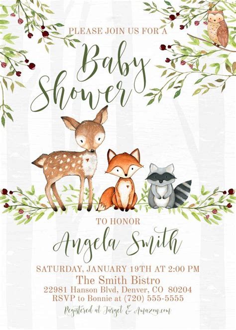 Woodland Animals Baby Shower Invitation Greenery Editable Invite