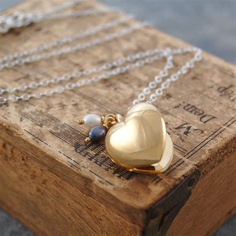 Puffed Heart Gold Plated Silver Locket Necklace By Otis Jaxon