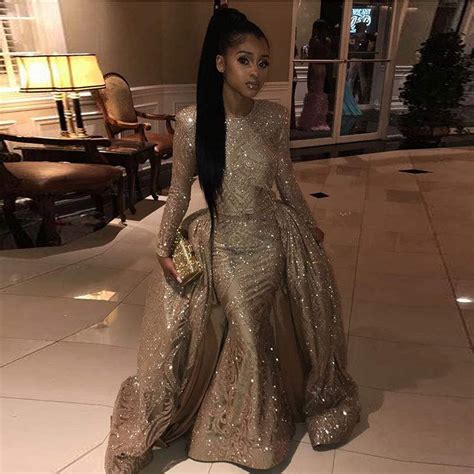 New Elegant Long Prom Dresses 2019 Mermaid Long Sleeve Sparkly Golden African Two Piece Women