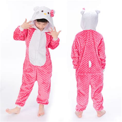 Pink Hello Kitty Onesie For Kid Animal Kigurumi Pajama Halloween Costumes