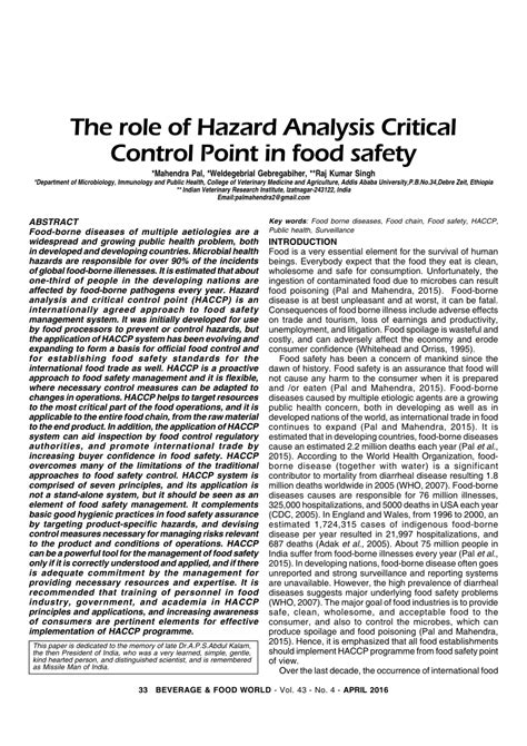 At this stage, key points in the production process where risks can be controlled are targeted with measurable food safety control mechanisms. (PDF) The role of Hazard Analysis Critical Control Point ...