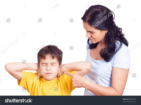 Mother Scolding His Son With Pointed Finger Stock Photo 40904785