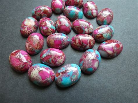 18x13mm Silver Lined Regalite Cabochon Dyed Pink And Teal Etsy