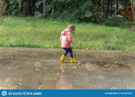 Little Child Girl Walking In The Rain Stock Image Image Of Waterproof