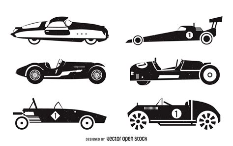 Vintage Racing Cars Silhouette Set Vector Download