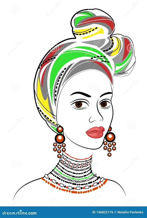 Silhouette Of A Head Of A Sweet Lady A Bright Shawl And A Turban Are