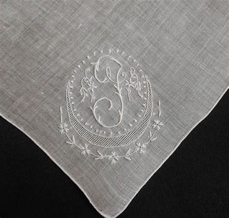 J Monogram Hanky Vintage White On White Linen Embroidery Etsy White
