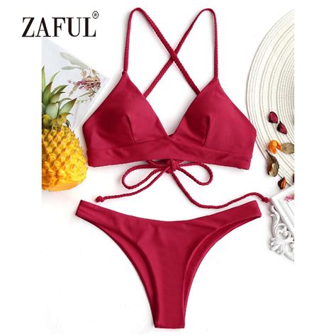 Buy Zaful Cross Back Bikini Plaited Cami Women