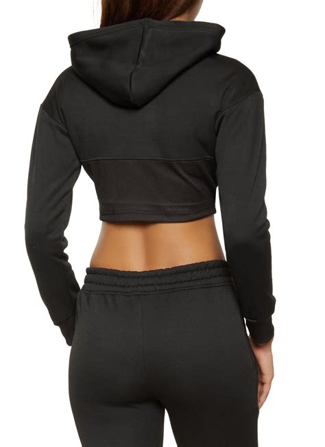 Corset Cropped Hoodie Top In Black Size Medium