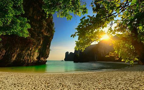 Hd Wallpaper Tropical Sand Thailand Nature Beach Rock Limestone