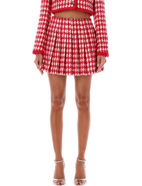 buy self portrait check bouclé pleated mini skirt red at 33 off editorialist