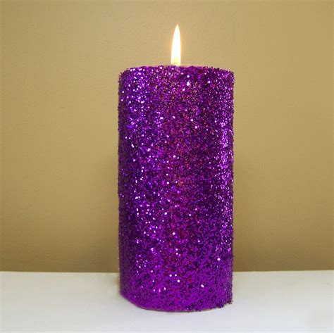 Purple Glitter Pillar Candle Wedding By Stillwatercandles On Etsy
