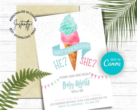 Whats The Scoop Ice Cream Gender Reveal Invitation Summer Etsy
