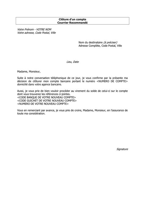 Lettre de clôture de compte bancaire téléchargement gratuit documents PDF Word et Excel