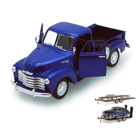 diecast car and trailer package 1953 chevy 3100 pickup truck blue welly 22087 1 24 scale