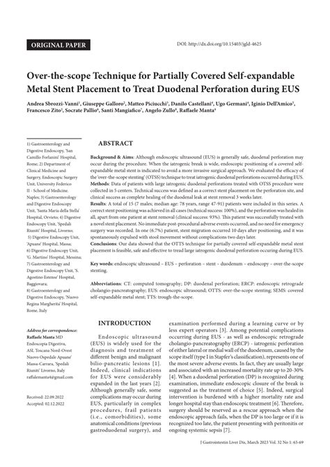 PDF Over The Scope Technique For Partially Covered Self Expandable