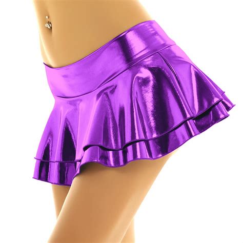 Us Sexy Women Shiny Metallic Ruffled Skirt Ladies Wetlook Dance Mini Skirt Club Ebay