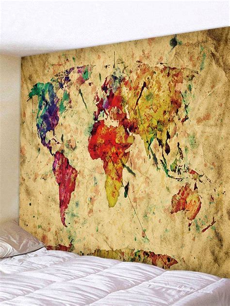 41 Off 2021 Colorful World Map Print Tapestry Wall Hanging Decor In