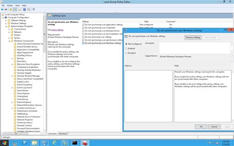 Adjusts the configuration of <target>. First look at Windows Server 8 Setting Sync in Group ...
