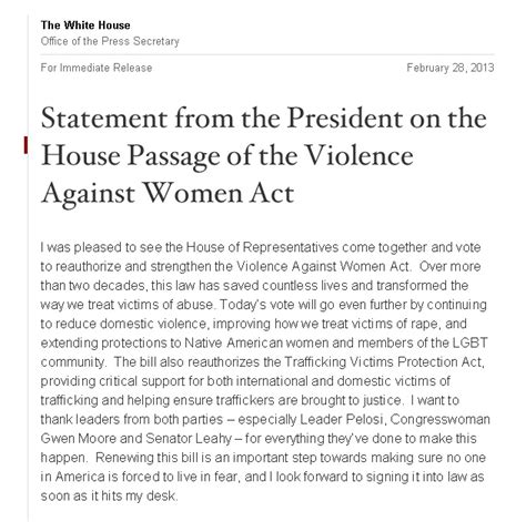 Statement From The President On The House Passage Of The Violence