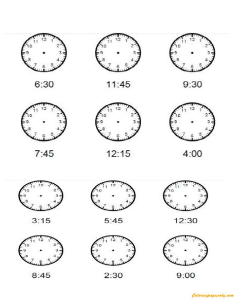 Kid Clocks 15 Minute Intervals Coloring Page Coloring Pages For Kids