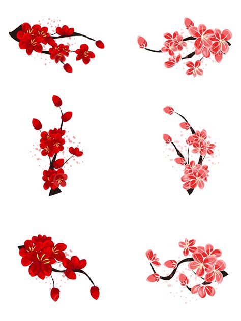 Gambar Bunga Bunga Merah Bunga Gaya Cina Elemen Poster Kartu Salam Psd