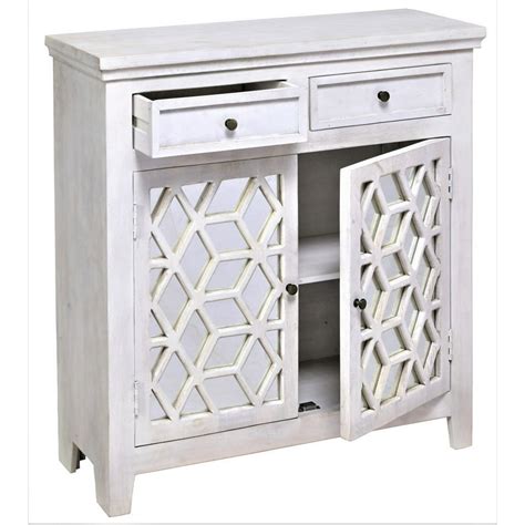 White Wash Mirrored Accent Cabinet With 2 Drawers 2 Doors