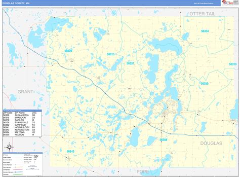 Douglas County Mn Zip Code Wall Map Basic Style By Marketmaps