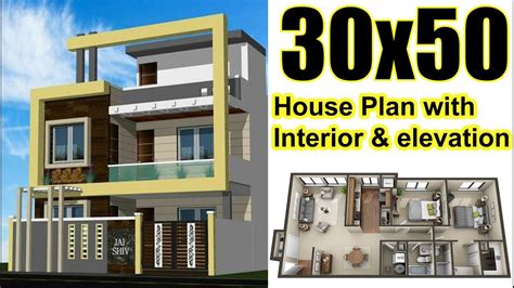 30x50 House Plan With Interior And Elevation Complete Youtube
