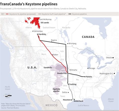 Its proposed route travels through montana, south dakota and nebraska, with connections to existing refineries along the gulf coast in texas. TransCanada says 210,000 gallons of oil leaked from ...