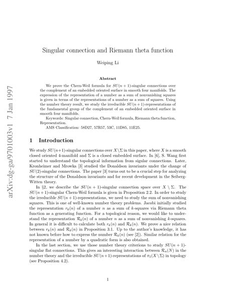 PDF Singular Connection And Riemann Theta Function