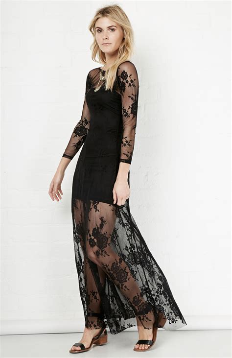 Glamorous Floral Sheer Lace Maxi Dress In Black DAILYLOOK